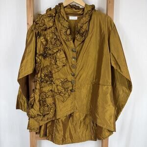 NWT Krista Larson Gold Button Up High Low Blouse / Jacket #1370 Size MED